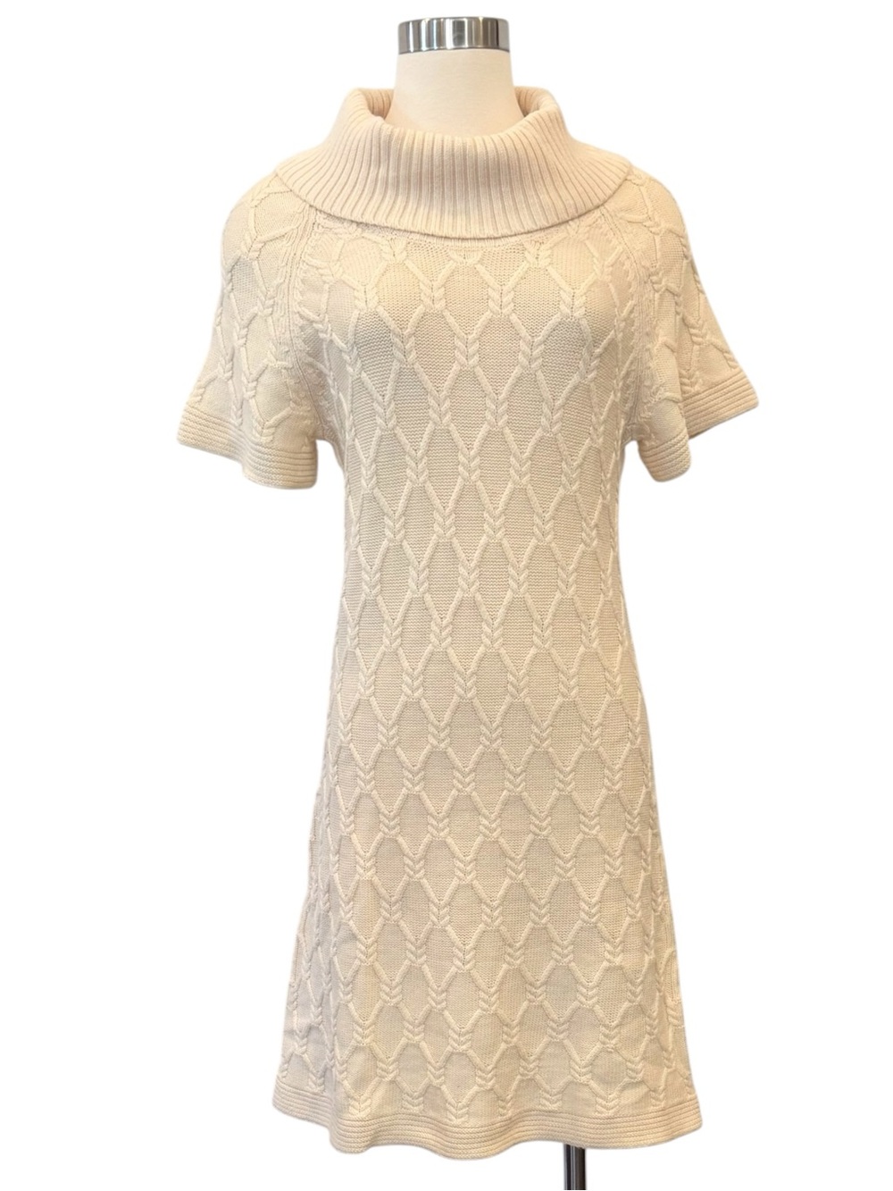 Banana Republic Merino Fine Wool Cream Ivory
Cowl Neck Cable Knit Sweater Dress